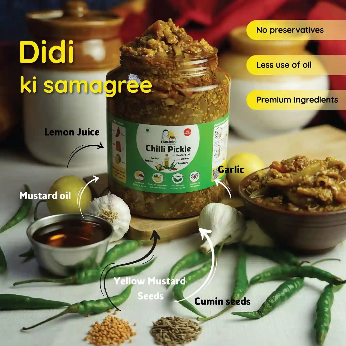 
                  
                    Green chili pickle, Hari Mirch ka achar, Indian pickle from Farmdidi
                  
                