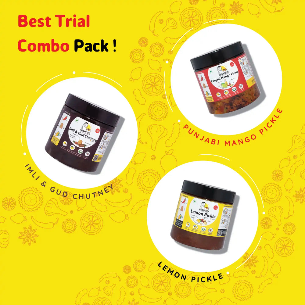 
                  
                    Best seller pickle trial combo, Farmdidi, 3 pack, 325g each
                  
                